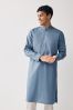 Dusky Blue Regular Fit Cotton Round Neck Kurta, Regular Fit