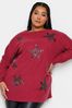 Yours Curve Red Soft Touch Sequin Star Top