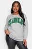 Yours Curve Grey/Green Embroidered Slogan Sweatshirt