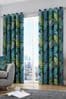 Fusion Green Tropical Leaves Lined Eyelet Curtains