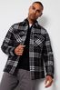 Threadbare Black Brushed Cotton Check Overshirt With Quilted Lining