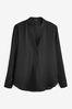 Schwarz - Langärmelige Bluse in Relaxed Fit mit V-Ausschnitt, Regular