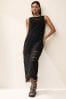 Black Crochet Fringe Midi Sleeveless Dress