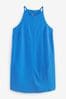 Bright Blue Linen Blend High Neck Mini Dress