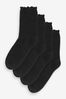 Black Frill Top Cushion Sole Ankle Socks 4 Pack