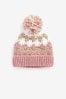 Neutral/Blush Pink Crochet Pom Beanie Hat (3mths-10yrs)