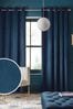 Navy Blue Matte Velvet Lined Eyelet Curtains, Lined