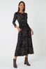 Roman Black Abstract Pocket Stretch Midi Dress