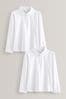 Weiß - Hübsche, langärmelige Jersey-Oberteile für die Schule aus elastischer Baumwolle, 2er-Pack (3-14yrs)
