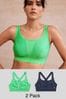 Green/Navy Blue Active Sports High Impact Crop Tops 2 Pack