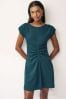 Teal Blue Textured Ruched Front Mini Dress