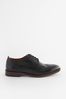 Black Wide Fit Leather Contrast Sole Brogue Shoes, Wide Fit
