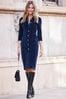 Sosandar Blue 3/4 Length Sleeve Velvet Pencil Dress