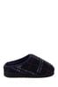Totes Black Mens Borg Check Slippers With EVA Sole