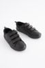 Black School Leather Triple Strap Shoes, Standard Fit (F)