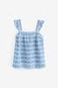 Blue/White Broderie Frill Sleeve Embroidered Cami Top