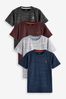 Schwarz/Grau/Beerenrot/Marineblau strukturiert - T-Shirts mit Hirsch-Stickerei, 4er-Pack (3-16yrs)
