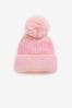 Peach Pink Chunky Rib Pom Pom Beanie Hat (3mths-16yrs)