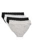 White/Black/Grey High Leg Cotton and Lace Knickers 4 Pack, High Leg