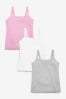 Grey/Pink/White 3 Pack Rib Strappy Cami Vests (1.5-16yrs)