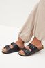 White Forever Comfort® Leather Double Strap Footbed Sandals