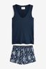 Muscheln, Marineblau - Pyjama mit geripptem Trägertop und Shorts, Regular