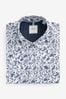 White/Blue Floral Easy Iron Button Down Short Sleeve Oxford Shirt, Regular