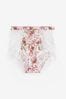 White High Rise Botanical Floral Print Microfibre And Lace Knickers, High Rise