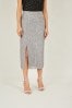Silver Yumi Sequin Fitted Skirt With Front Slit