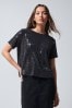 Black Sequin T-Shirt, Regular