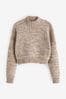 Neutral Brown Cropped High Neck Long Sleeve Jumper, Regular