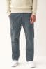 Blue Cotton Stretch Cargo Trousers, Straight Fit