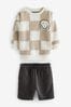 Stone Oversized Check All-Over Print Sweatshirt and Shorts Set (3mths-7yrs)