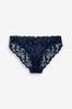 Navy Blue Comfort Lace Knickers, High Leg