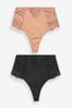 Black/Nude Thong Tummy Control Lace Knickers 2 Pack, Thong