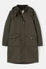 Black Joules Chatsworth Showerproof Long Diamond Quilted Coat With Hood