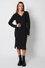 Threadbare Black Petite V-Neck Knitted Midi Dress, Petite