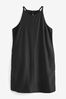 Black Linen Blend High Neck Mini Dress, Regular