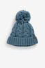 Mineral Blue Knitted Cable Pom Hat (1-16yrs)