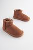 Tan Brown Short Warm Lined Suede Slipper Boots, Short