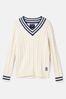 Joules Dibbly Cream Cable Knit V Neck Cricket Jumper