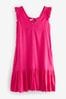 Pink Linen V-Neck Blend Summer Sleeveless Shift Dress, Regular