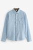 Blue Standard Collar Linen Blend Long Sleeve Shirt, Standard Collar