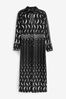 Black/White Moon Print Long Sleeve Column Midi Dress