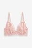 Light Pink DD+ Non Pad Plunge Comfort Lace Bra, DD+ Non Pad Plunge