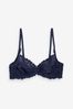 Navy Blue Comfort Lace Bra, Non Pad Full Cup