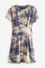 Blur Scenic Print Mesh Corset Detail Mini Dress, Regular
