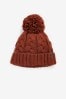 Rust Brown Knitted Cable Pom Hat (1-16yrs)