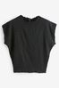 Schwarz - Kurzärmeliges, strukturiertes T-Shirt
