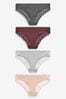 Grey Marl/Pink/Plum Bikini Lace Knickers 4 Pack, Bikini